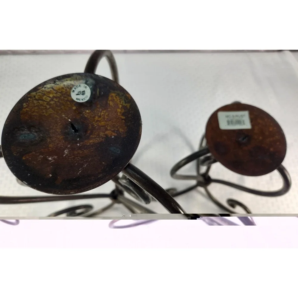 Wrought Iron Pillar Candle Holders Set Candlestick Scroll Design‎ Rustic Vintage